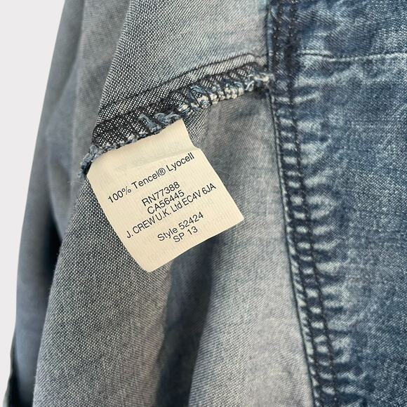 J.Crew Lightweight Washed Chambray Dress Short Sleeve Pockets Size XL Tie Waist - Picture 10 of 12